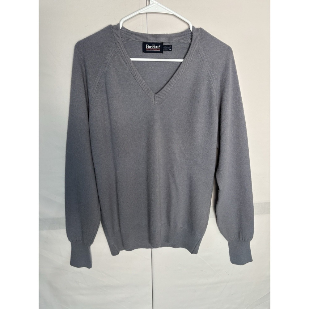 Par Four Sweater Mens Medium Gray Pullover 100% Orlon Acrylic Made USA V Neck